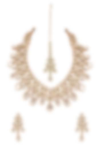 Gold Finish Kundan & Pearl Necklace Set by Anayah Jewellery