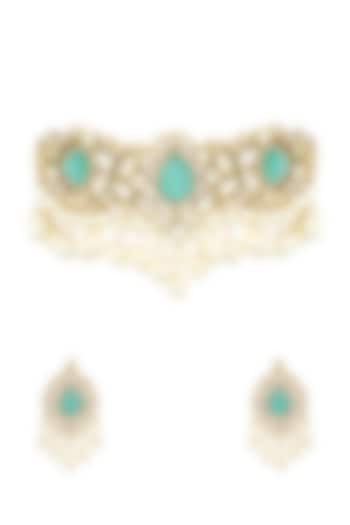 Gold Finish Pearl Necklace Set by Anayah Jewellery