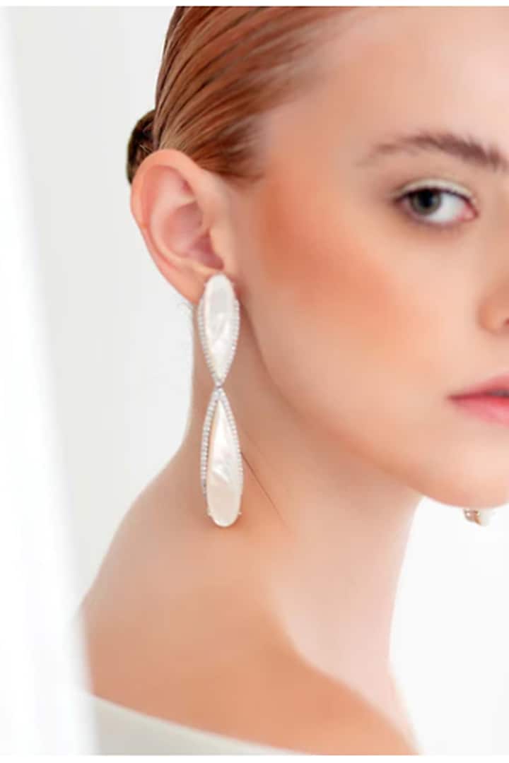 White Finish Cubic Zirconia Dangler Earrings by Anayah Jewellery at Pernia's Pop Up Shop