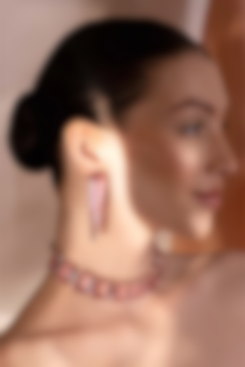 White Finish Earrings With Pink Zircons by Anayah Jewellery at Pernia's Pop Up Shop