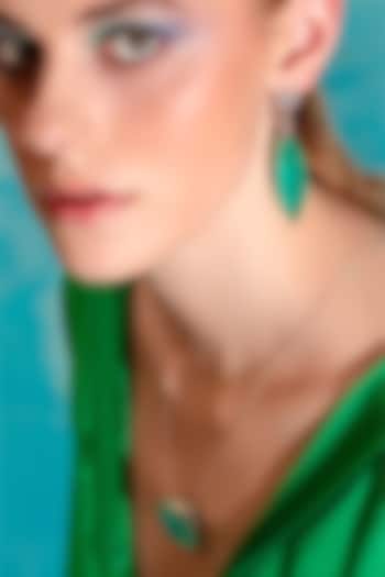 White Finish Green Zircon Dangler Earrings by Anayah Jewellery