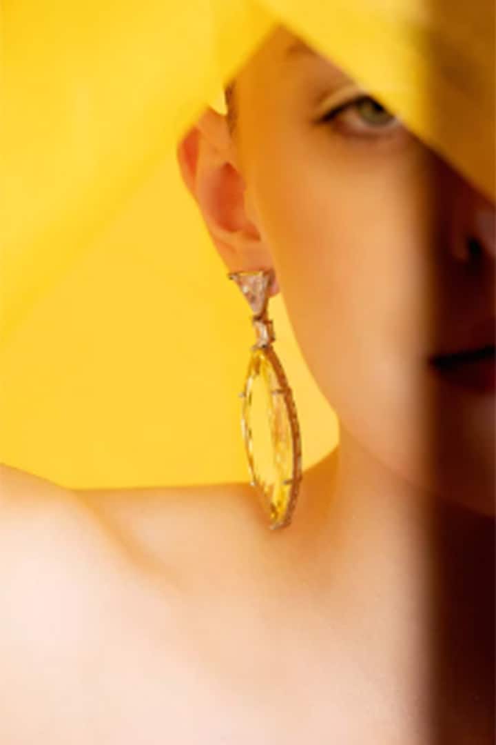 White Finish Yellow Zircon Earrings by Anayah Jewellery