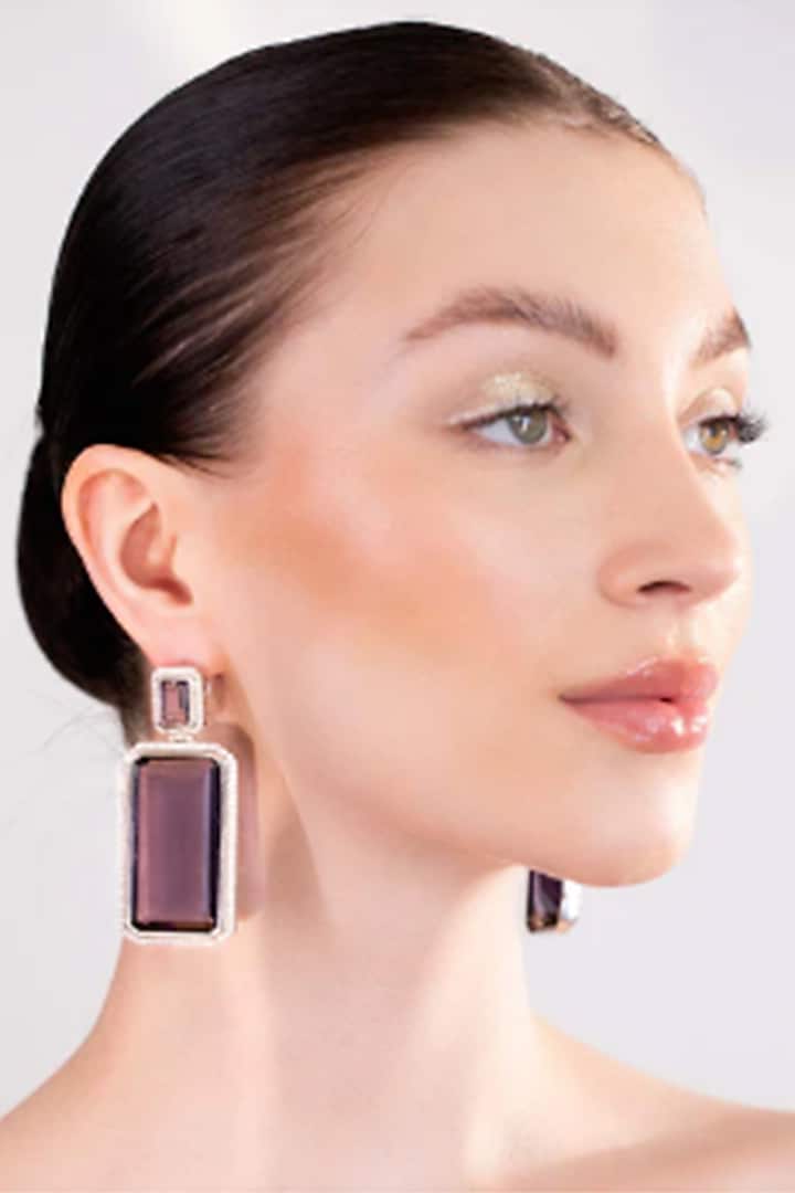 White Finish Purple Zircon Dangler Earrings by Anayah Jewellery