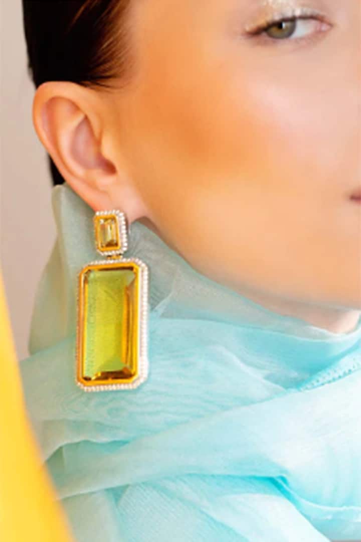 White Finish Yellow Zircon Dangler Earrings by Anayah Jewellery at Pernia's Pop Up Shop