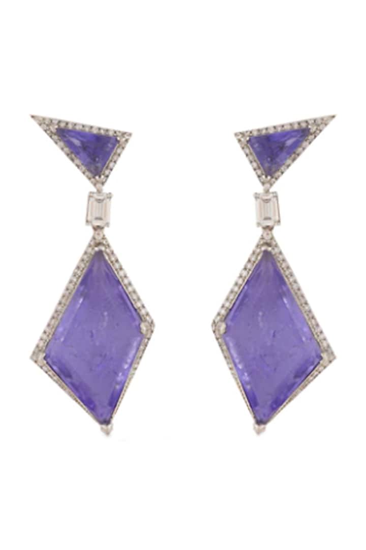 White Finish Purple Zircon Earrings In Brass by Anayah Jewellery