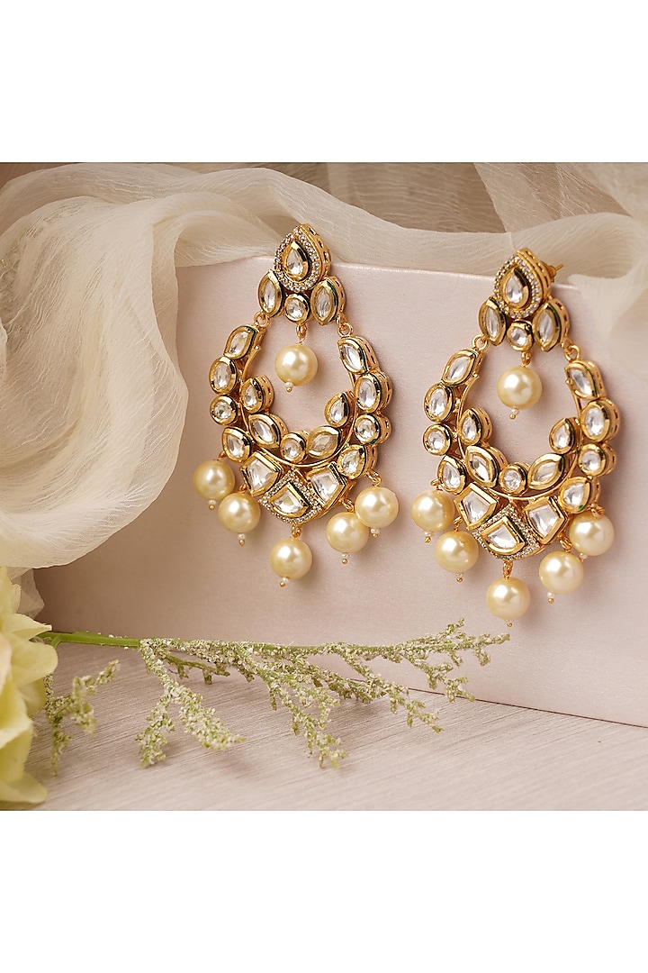 Gold Finish Pearl Earrings by Anayah Jewellery