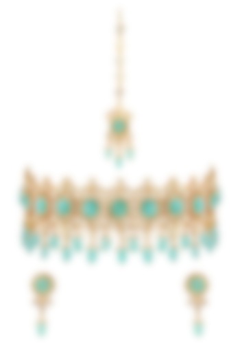 Gold Finish Choker Necklace Set With Maang Tikka by Anayah Jewellery at Pernia's Pop Up Shop