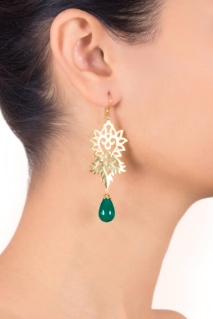 Ahilya presents Gold plated byzantine motif earrings available only at Pernia's Pop Up Shop.
