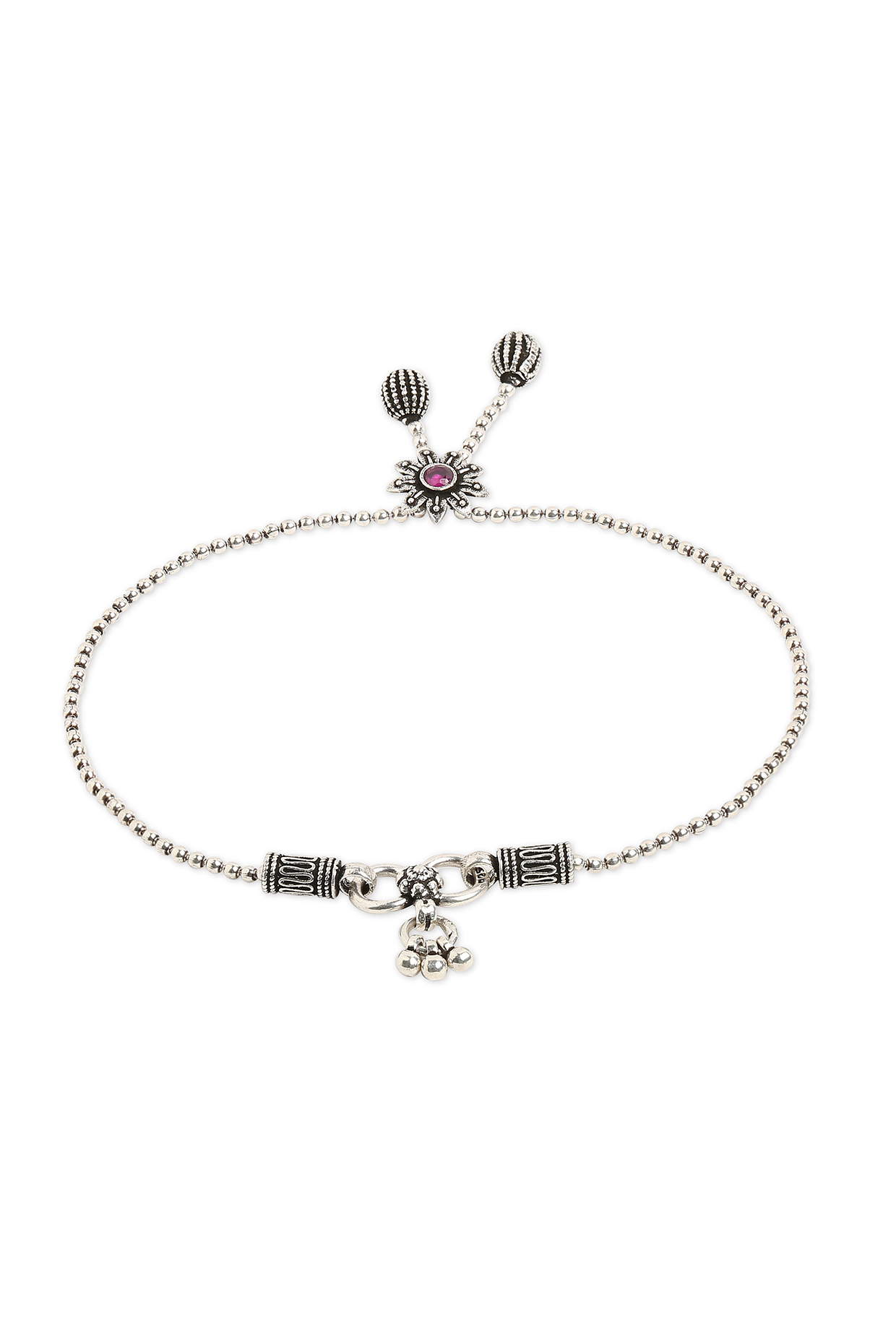 Silver Finish Ruby Stone Anklet In Sterling Silver by Ahilya Jewels