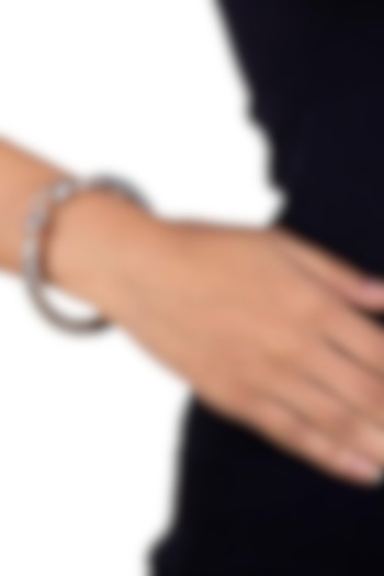 Silver Finish Floral Kada In Sterling Silver by Ahilya Jewels at Pernia's Pop Up Shop