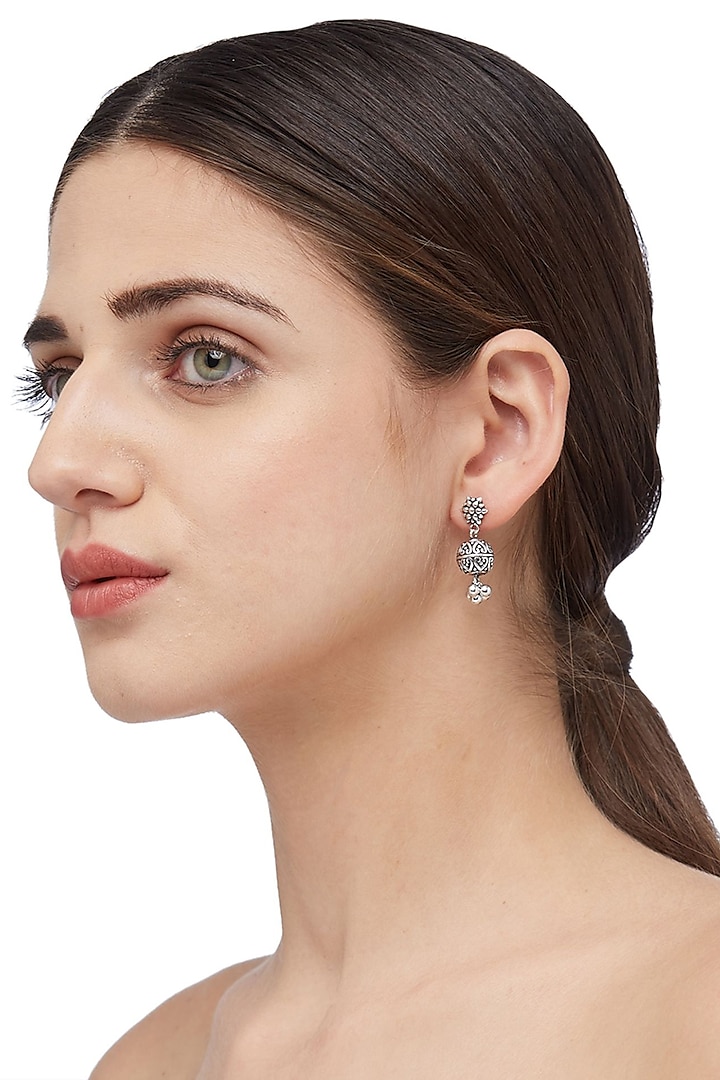 Silver Finish Dangler Earrings In Sterling Silver by Ahilya Jewels