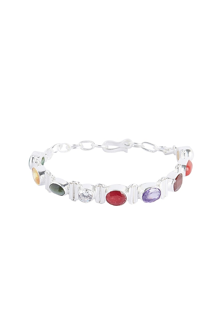 Silver Finish Navratna Stone Bracelet In Sterling Silver by Ahilya Jewels at Pernia's Pop Up Shop