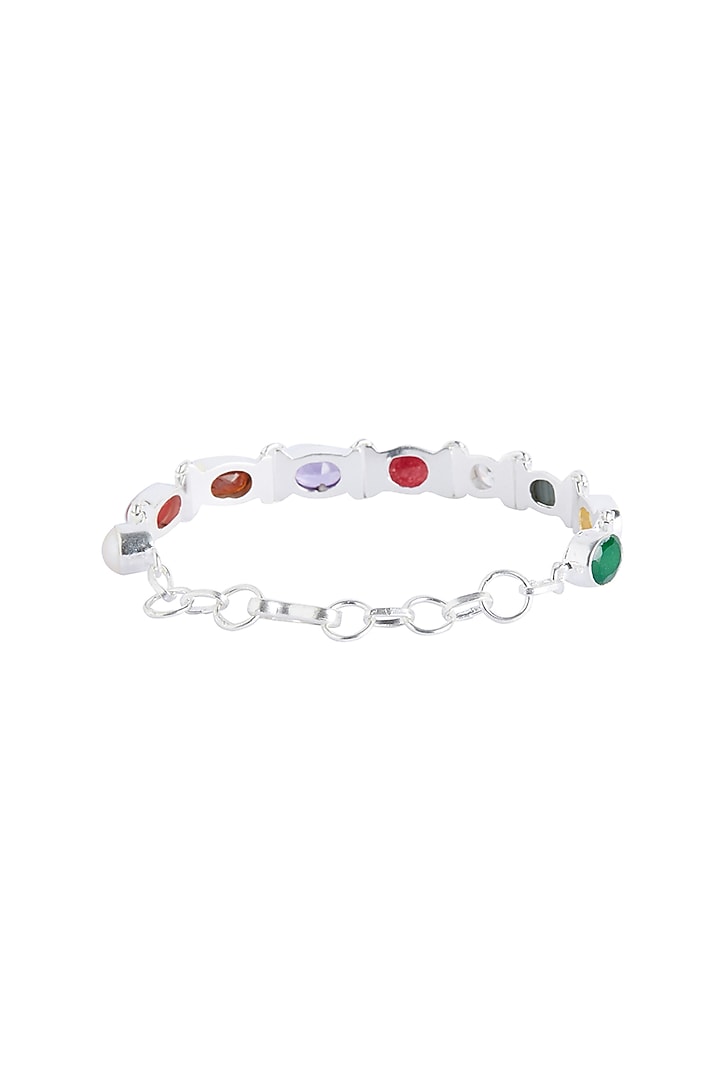 Silver Finish Navratna Stone Bracelet In Sterling Silver by Ahilya Jewels at Pernia's Pop Up Shop