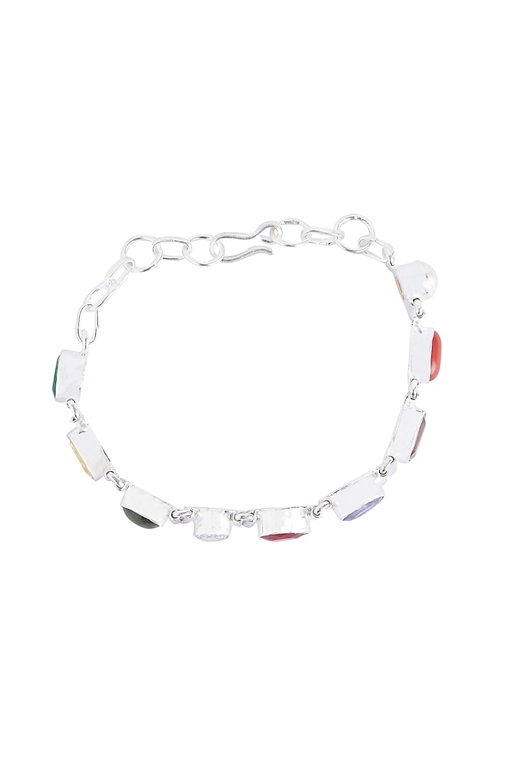 Silver Finish Navratna Stone Bracelet In Sterling Silver by Ahilya Jewels at Pernia's Pop Up Shop