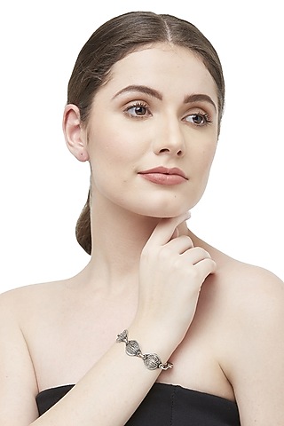Silver Finish Sikka Mohur Bracelet In Sterling Silver by Ahilya Jewels