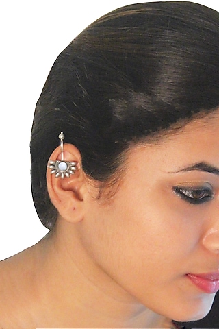 Silver Finish Pearl Dangler Earrings In Sterling Silver by Ahilya Jewels