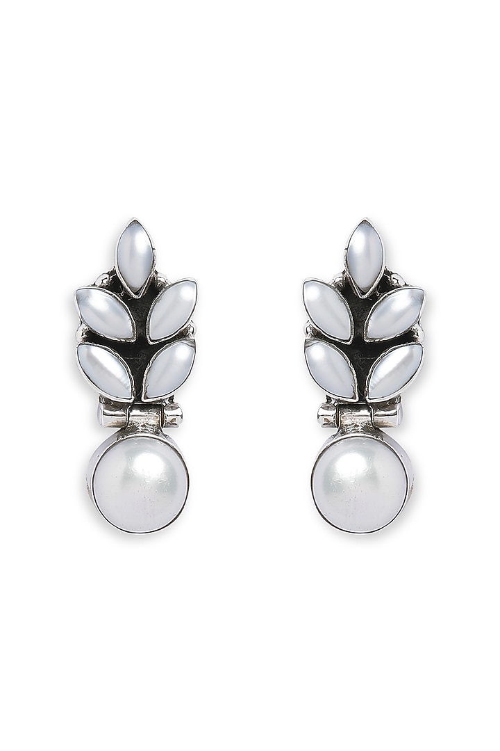 Silver Finish Mother Of Pearl Dangler Earrings In Sterling Silver by Ahilya Jewels at Pernia's Pop Up Shop