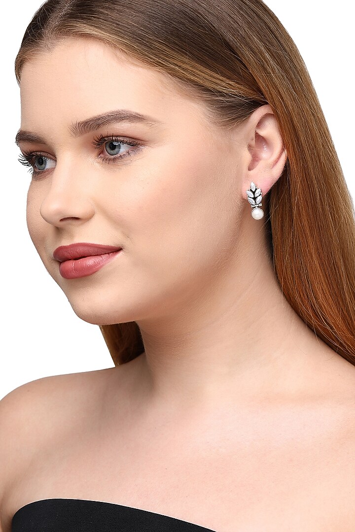 Silver Finish Mother Of Pearl Dangler Earrings In Sterling Silver by Ahilya Jewels at Pernia's Pop Up Shop