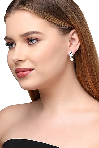 Silver Finish Mother Of Pearl Dangler Earrings In Sterling Silver by Ahilya Jewels