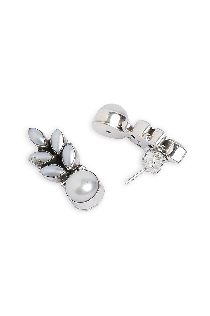 Silver Finish Mother Of Pearl Dangler Earrings In Sterling Silver by Ahilya Jewels at Pernia's Pop Up Shop