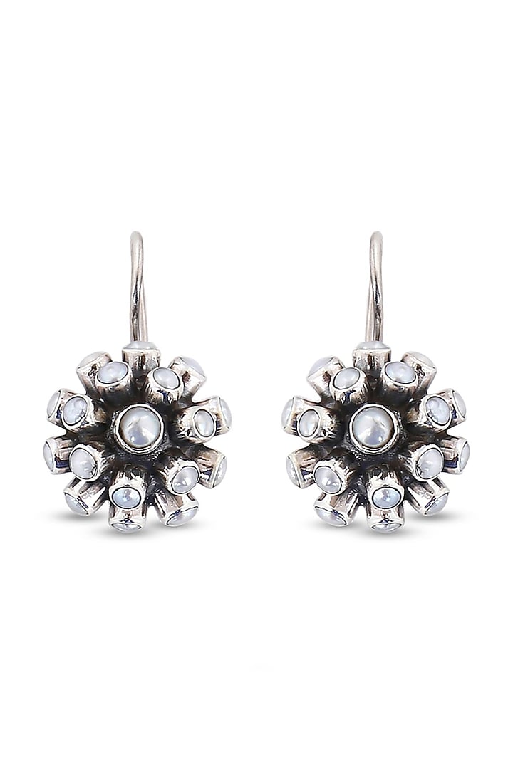 Silver Finish Mother Of Pearl Dangler Earrings In Sterling Silver by Ahilya Jewels at Pernia's Pop Up Shop