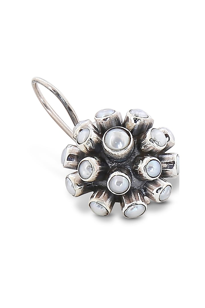 Silver Finish Mother Of Pearl Dangler Earrings In Sterling Silver by Ahilya Jewels at Pernia's Pop Up Shop