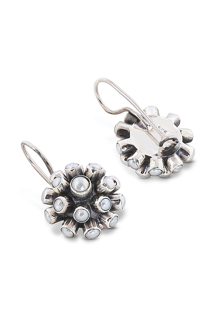 Silver Finish Mother Of Pearl Dangler Earrings In Sterling Silver by Ahilya Jewels at Pernia's Pop Up Shop