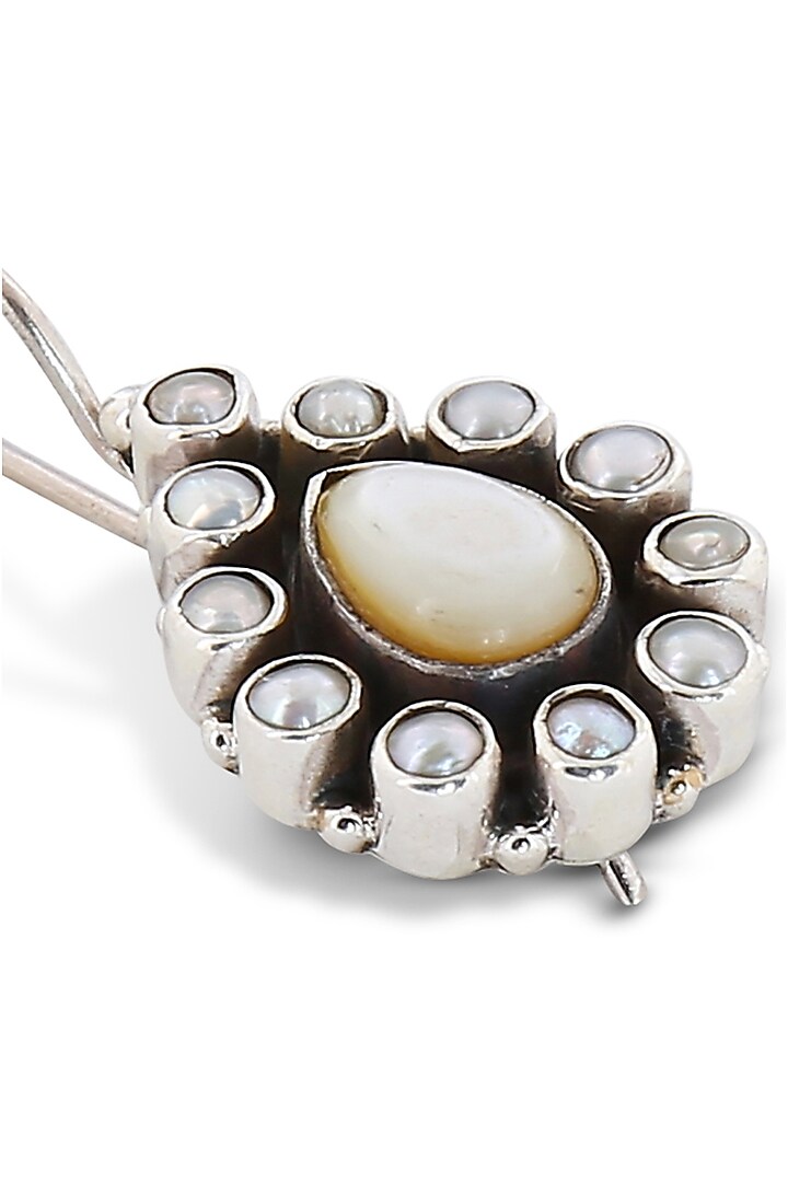 Silver Finish Mother Of Pearl Dangler Earrings In Sterling Silver by Ahilya Jewels at Pernia's Pop Up Shop