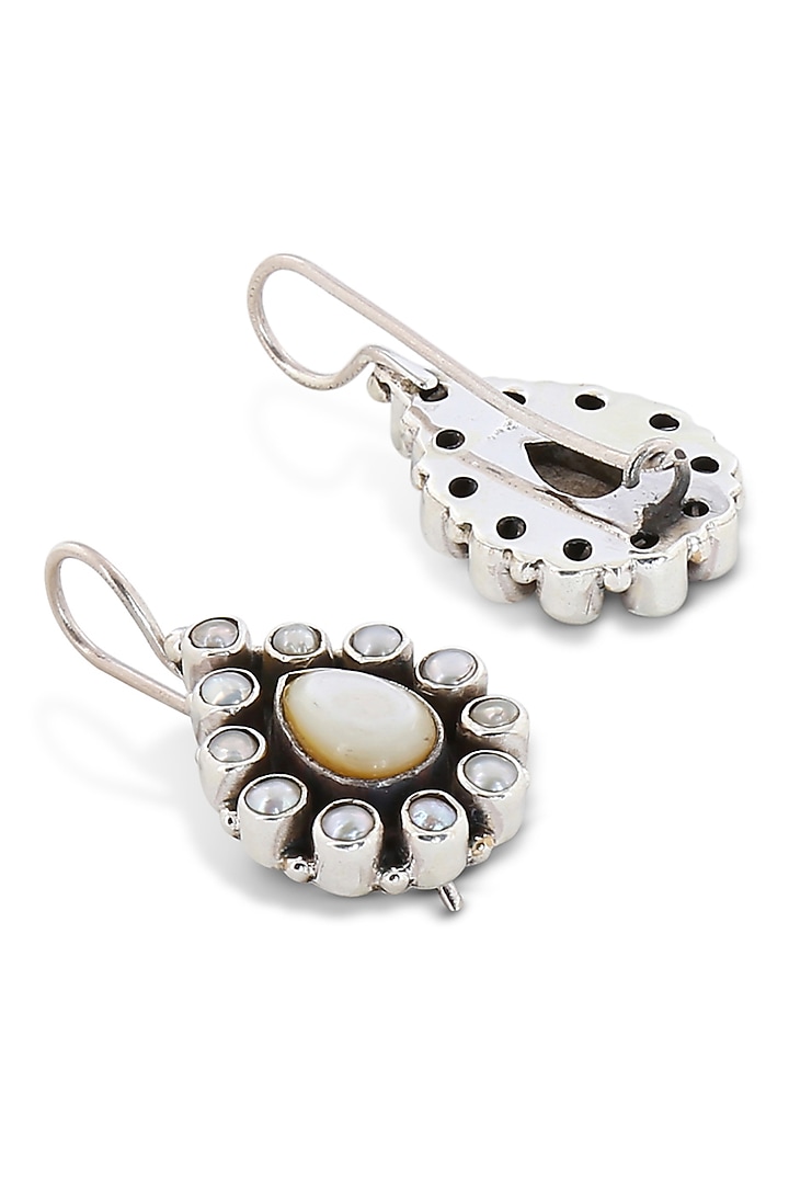 Silver Finish Mother Of Pearl Dangler Earrings In Sterling Silver by Ahilya Jewels at Pernia's Pop Up Shop