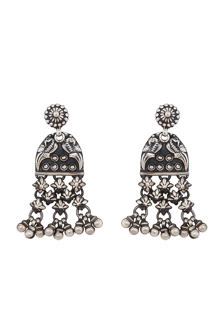 Silver Finish Motif Dangler Earrings In Sterling Silver by Ahilya Jewels