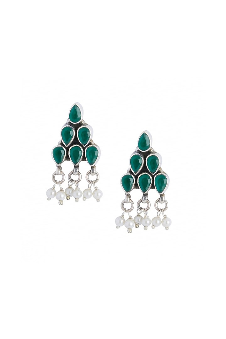 Green Onyx & Pearl Stud Earrings In Sterling Silver by Ahilya Jewels at Pernia's Pop Up Shop