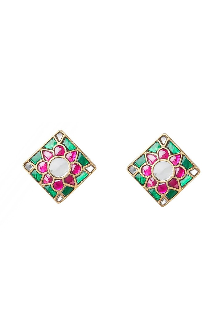 Gold Plated Ruby Square Stud Earrings In Sterling Silver by Ahilya Jewels at Pernia's Pop Up Shop