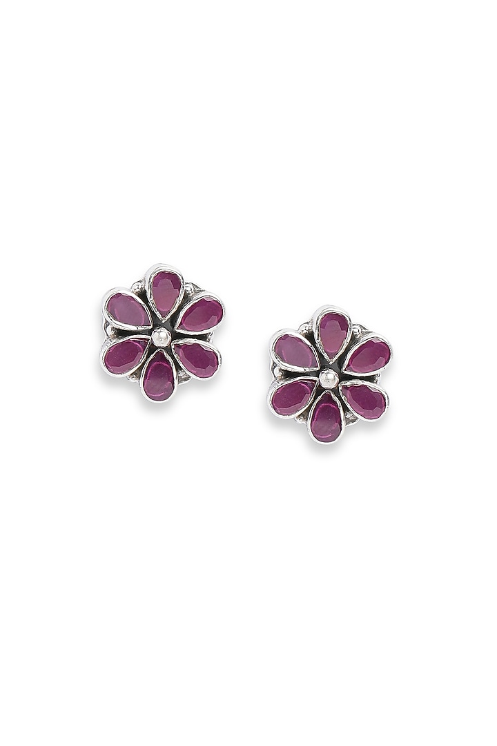 Red Onyx Floral Stud Earrings In Sterling Silver by Ahilya Jewels at Pernia's Pop Up Shop