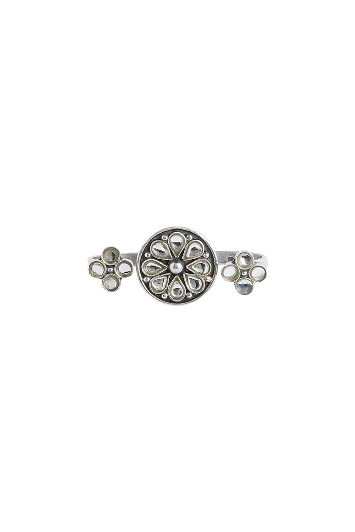 Kundan Double Ring In Sterling Silver by Ahilya Jewels at Pernia's Pop Up Shop