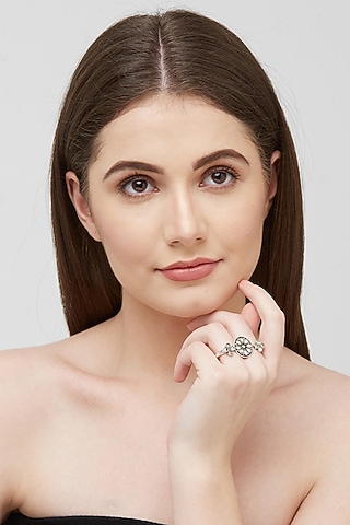 Kundan Double Ring In Sterling Silver by Ahilya Jewels