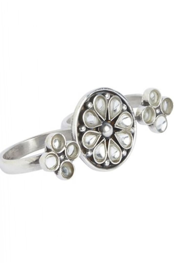 Kundan Double Ring In Sterling Silver by Ahilya Jewels at Pernia's Pop Up Shop