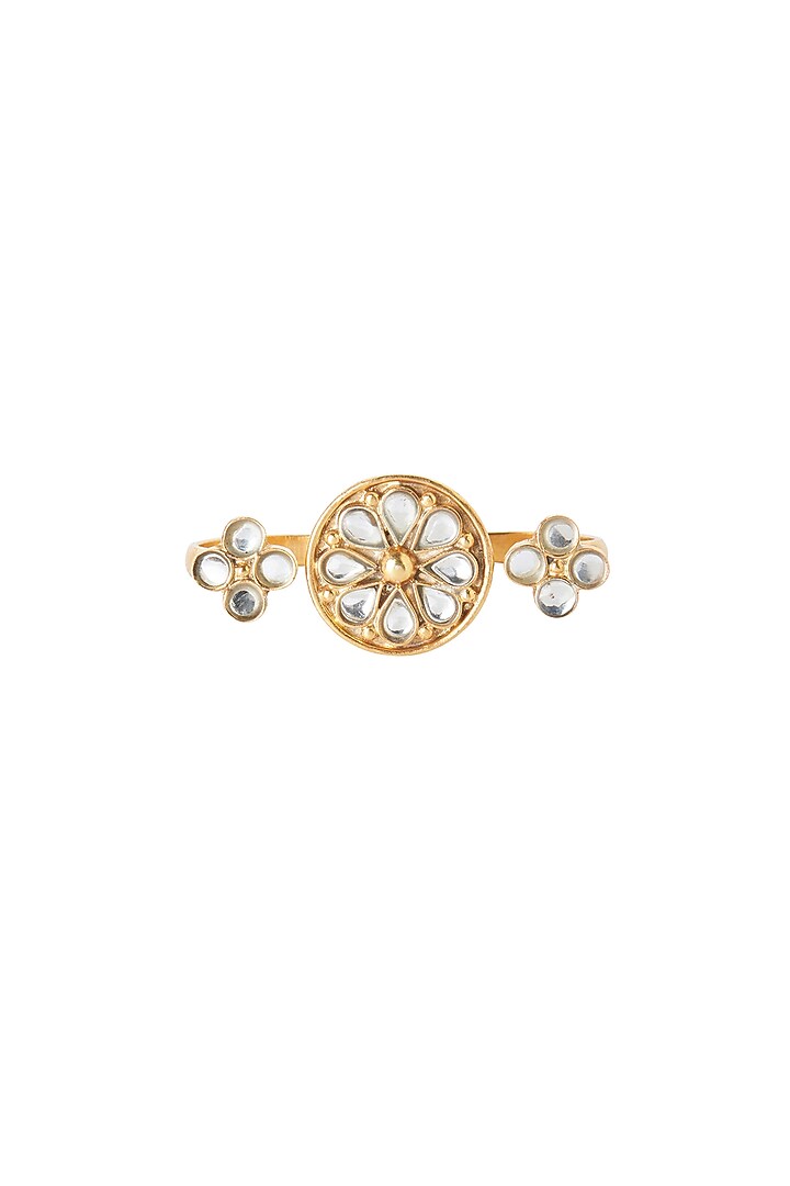 Gold Plated Kundan Double Ring In Sterling Silver by Ahilya Jewels at Pernia's Pop Up Shop