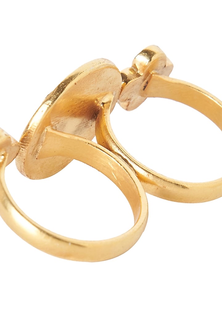 Gold Plated Kundan Double Ring In Sterling Silver by Ahilya Jewels at Pernia's Pop Up Shop