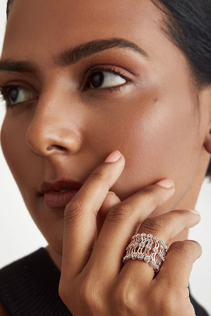 Rose Gold Finish Zircon Ring In Sterling Silver by Ahilya Jewels