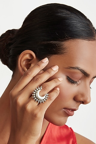 Silver Finish Moon Ring In Sterling Silver by Ahilya Jewels