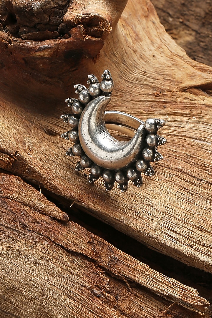 Silver Finish Moon Ring In Sterling Silver by Ahilya Jewels at Pernia's Pop Up Shop