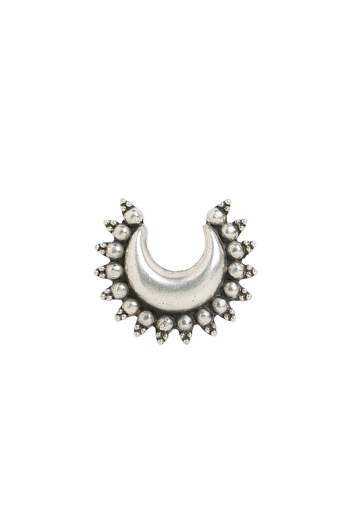 Silver Finish Moon Stud Earrings With Ring In Sterling Silver by Ahilya Jewels at Pernia's Pop Up Shop