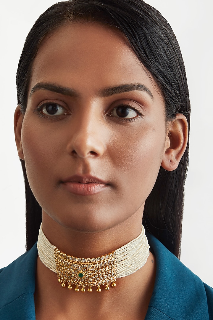 Gold Plated Pearl & Gold Beaded Necklace In Sterling Silver by Ahilya Jewels at Pernia's Pop Up Shop