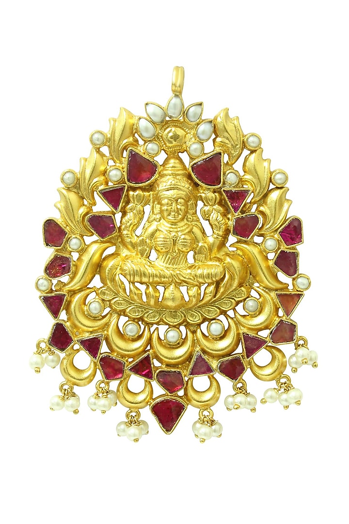 Gold Plated Ruby Glass Stone Necklace Set In Sterling Silver by Ahilya Jewels at Pernia's Pop Up Shop