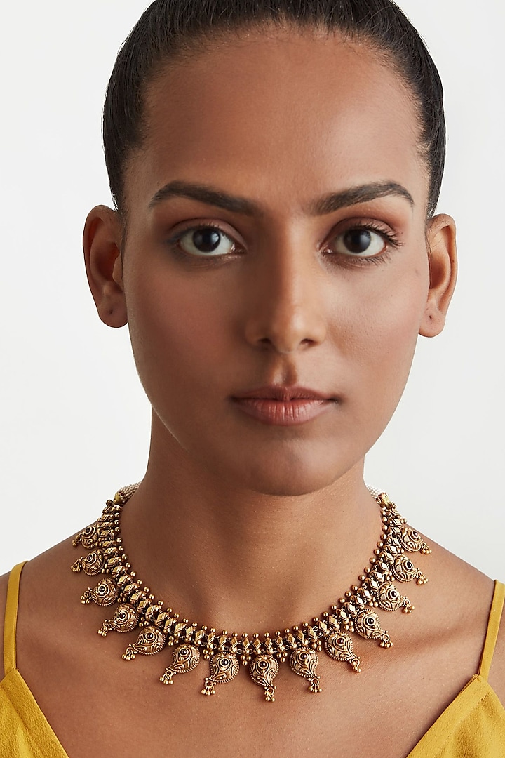 Gold Plated Ruby Synthetic Stone Necklace Set In Sterling Silver by Ahilya Jewels at Pernia's Pop Up Shop