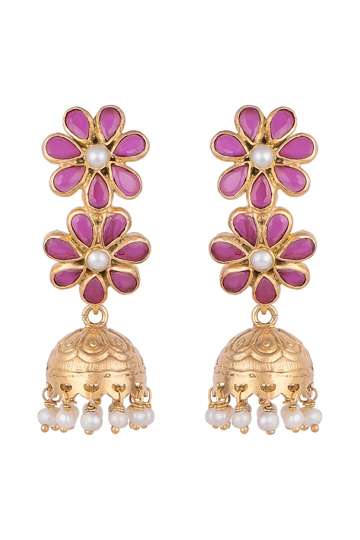 Gold Plated Double Floral Jhumka Earrings by Ahilya Jewels at Pernia's Pop Up Shop