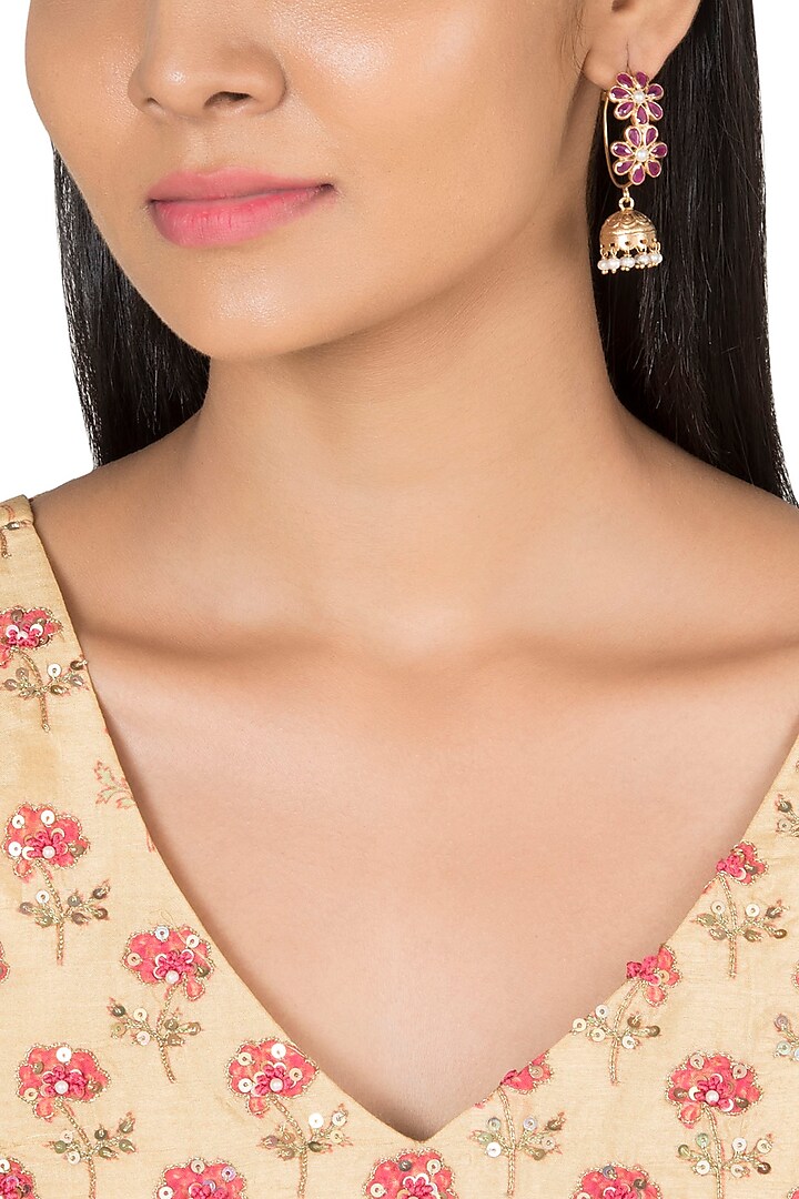Gold Plated Double Floral Jhumka Earrings by Ahilya Jewels