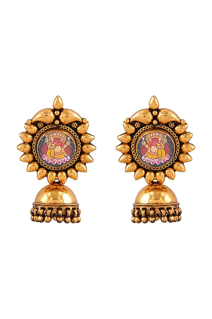 Gold Plated Ganesha Jhumka Earrings by Ahilya Jewels at Pernia's Pop Up Shop
