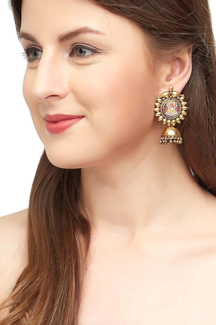 Gold Plated Ganesha Jhumka Earrings by Ahilya Jewels at Pernia's Pop Up Shop