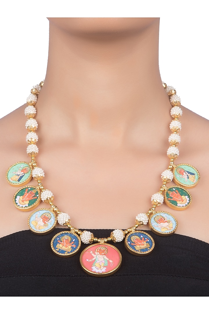 Gold Plated Pearl Necklace With Hand Painting by Ahilya Jewels